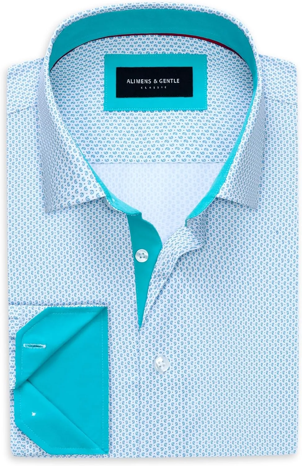 Alimens & Gentle Mens Dress Shirts Printed Button Down Shirt Long Sleeve Regular Fit Inner Collar Contrast Shirt Business