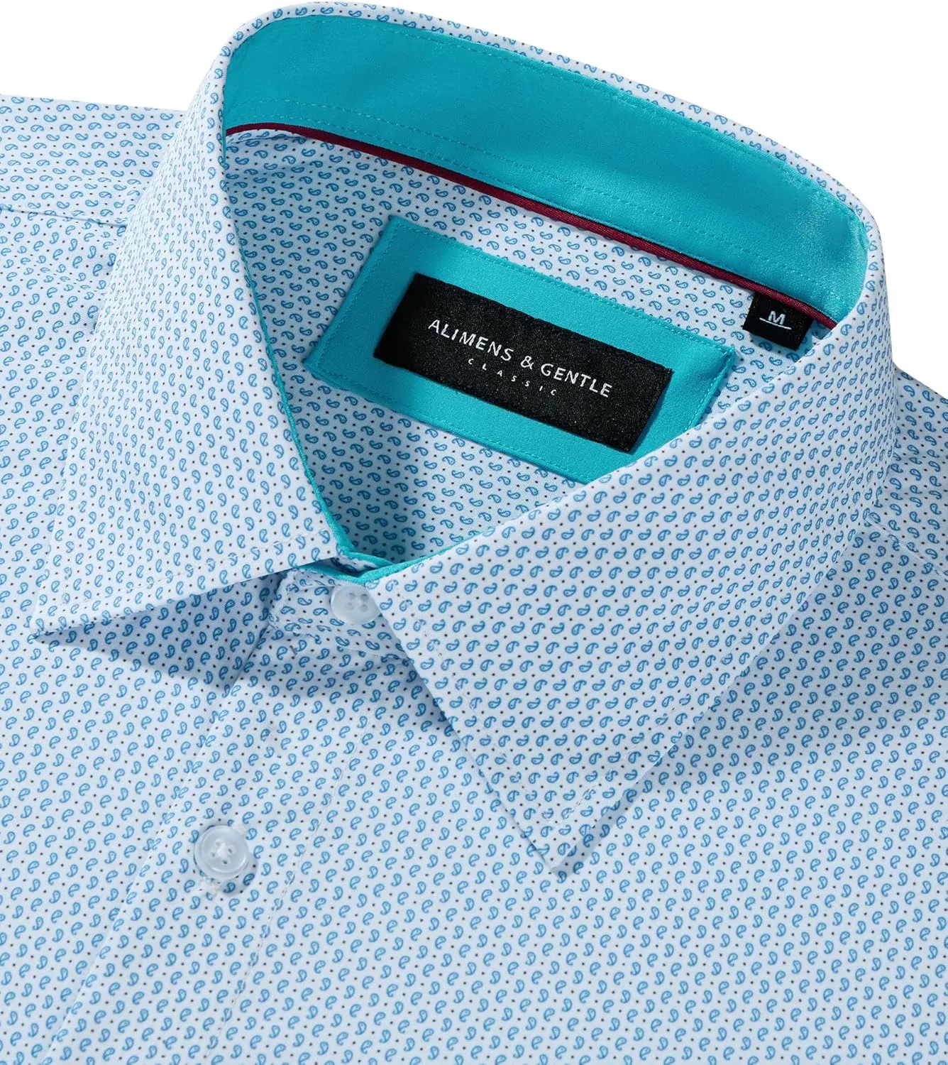 Alimens & Gentle Mens Dress Shirts Printed Button Down Shirt Long Sleeve Regular Fit Inner Collar Contrast Shirt Business