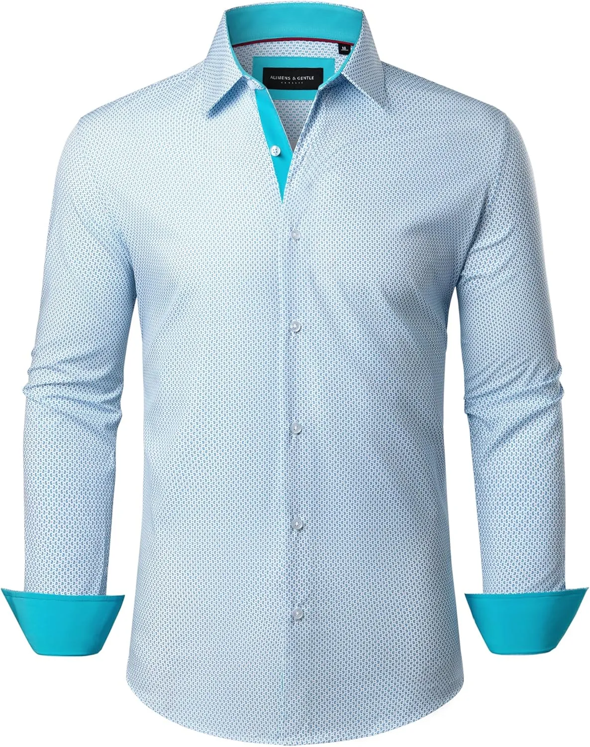 Alimens & Gentle Mens Dress Shirts Printed Button Down Shirt Long Sleeve Regular Fit Inner Collar Contrast Shirt Business