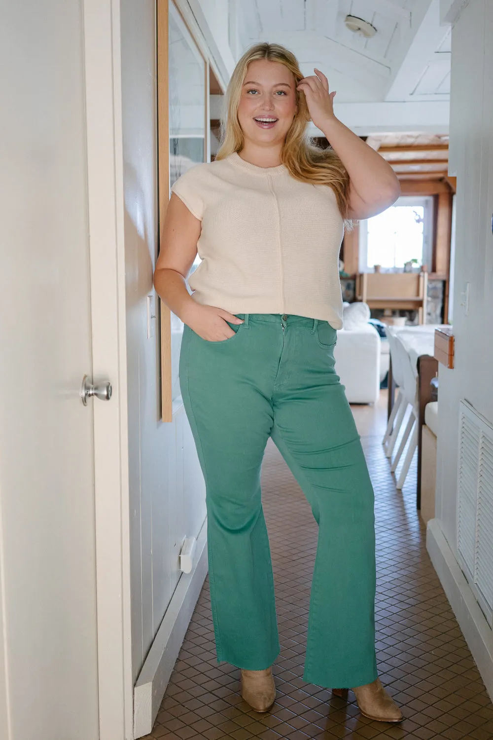 Amelia High Rise Tummy Control Topaz Flare Jeans - PLUS