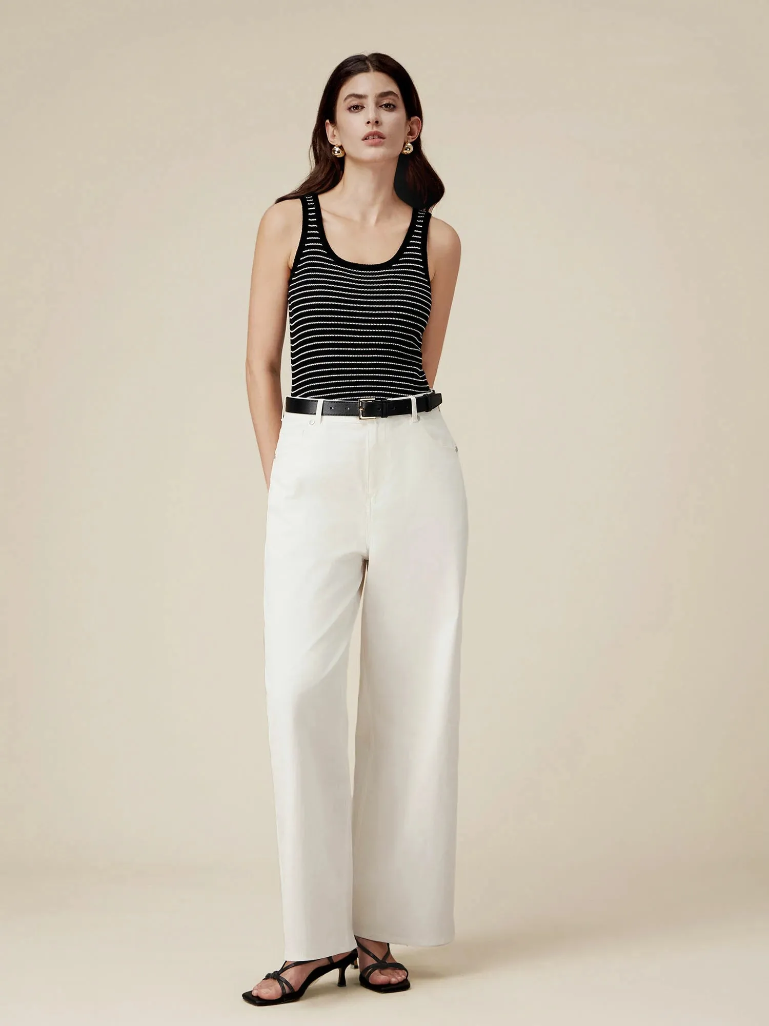 Amoretu Lyocell  & Linen Striped Slim Fit Tank Top