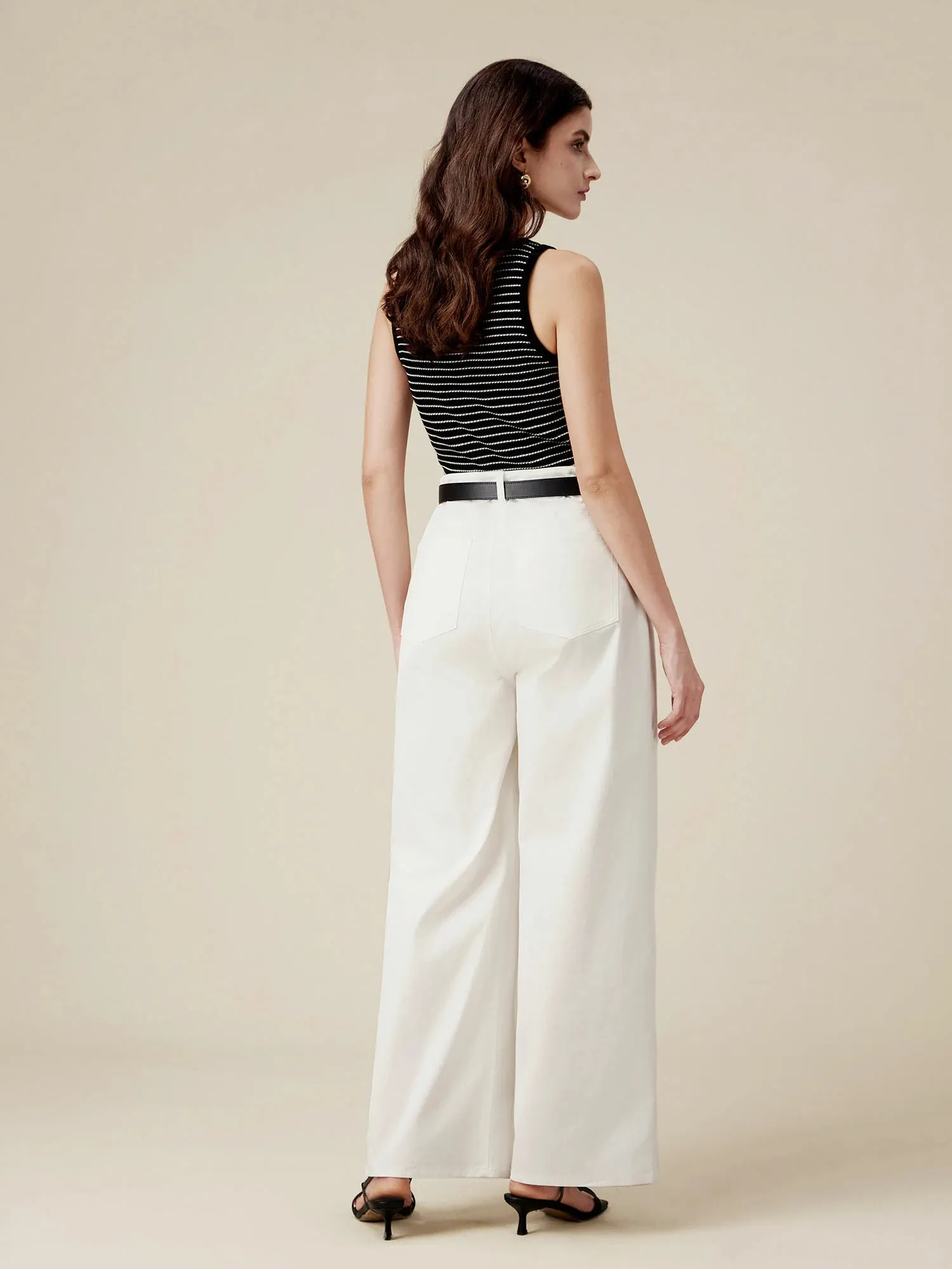 Amoretu Lyocell  & Linen Striped Slim Fit Tank Top
