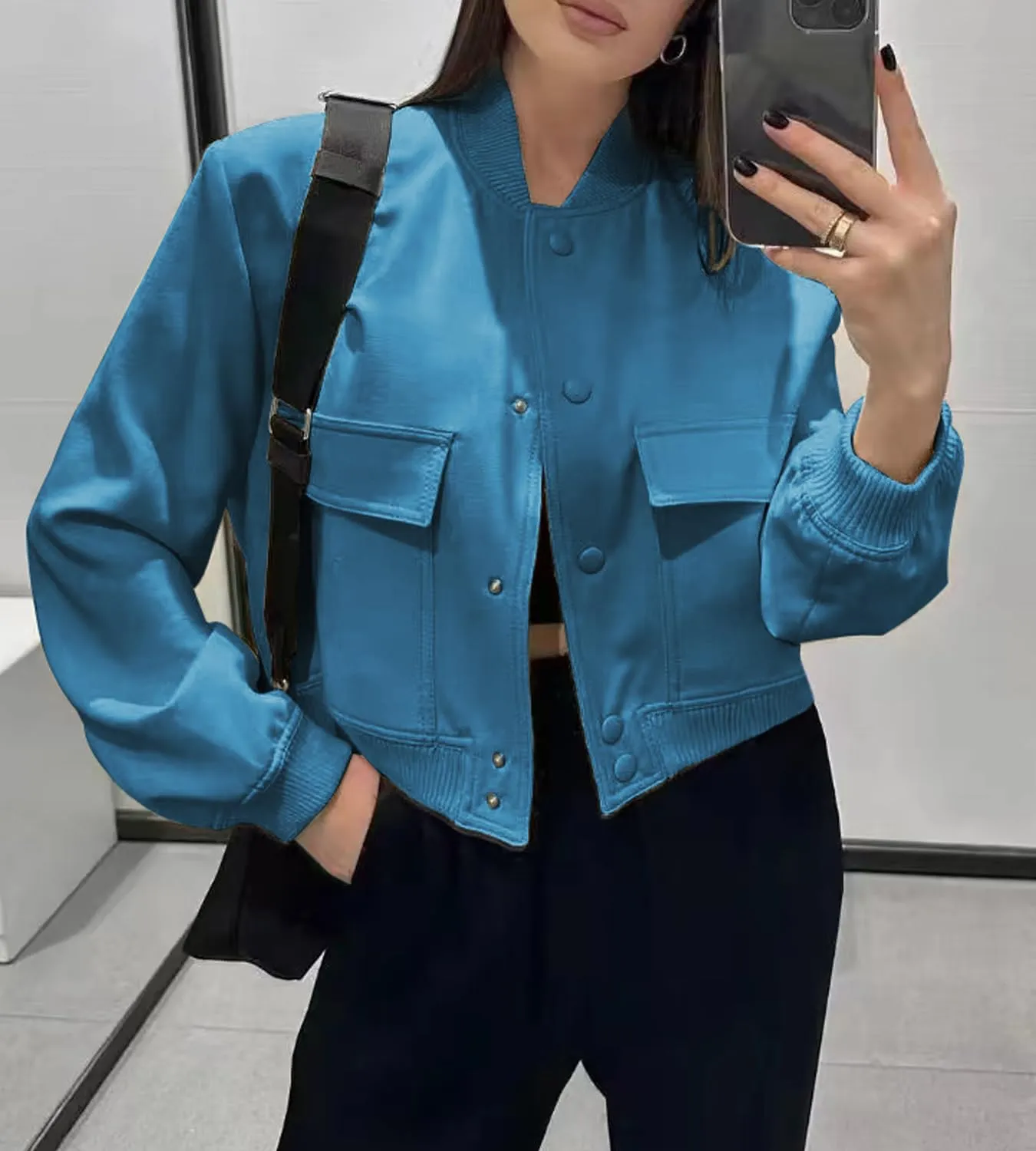 Bomber jacket Women Autumn Winter Cropped Jacket Black Brown Khaki Varsity Jacket Coat