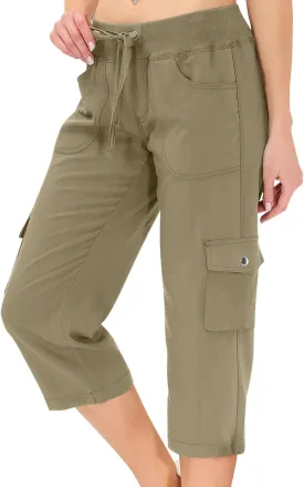 Capris for Seniors Lightweight Drawstring Waist Capri Cargo Pants Outdoor Hiking Wide Leg Cropped Pants with Pockets