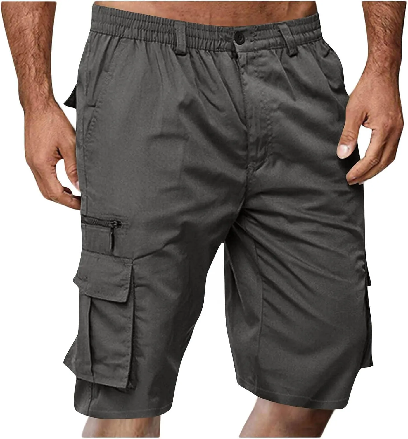 Cargo Shorts for Men Casual Summer Hiking Pants Elastic Waist Big and Tall Knee Length Multi-Pockets Bermuda Shorts