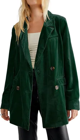 CHARTOU Women's Velvet Blazers Notch Lapel Double Breasted Work Office Blazer Jacket