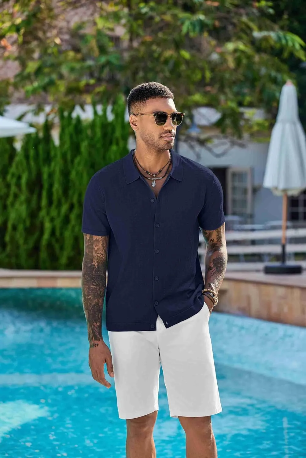 COOFANDY Men's Knit Shirts Short Sleeve Button Down Shirt Casual Summer Beach Shirt