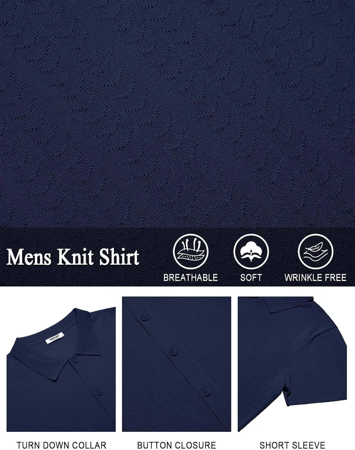 COOFANDY Men's Knit Shirts Short Sleeve Button Down Shirt Casual Summer Beach Shirt