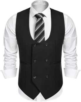 COOFANDY Men's Suit Vest Slim Fit Double Breasted Dress Vest Casual Business Formal Waistcoat