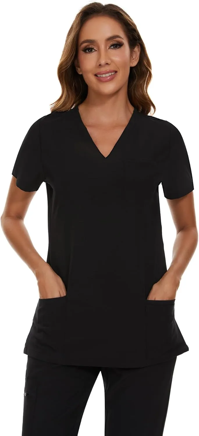 COZYFIT Scrubs for Women Set - Stretch V-Neck Scrub Top & Jogger Pant with 8 Pockets