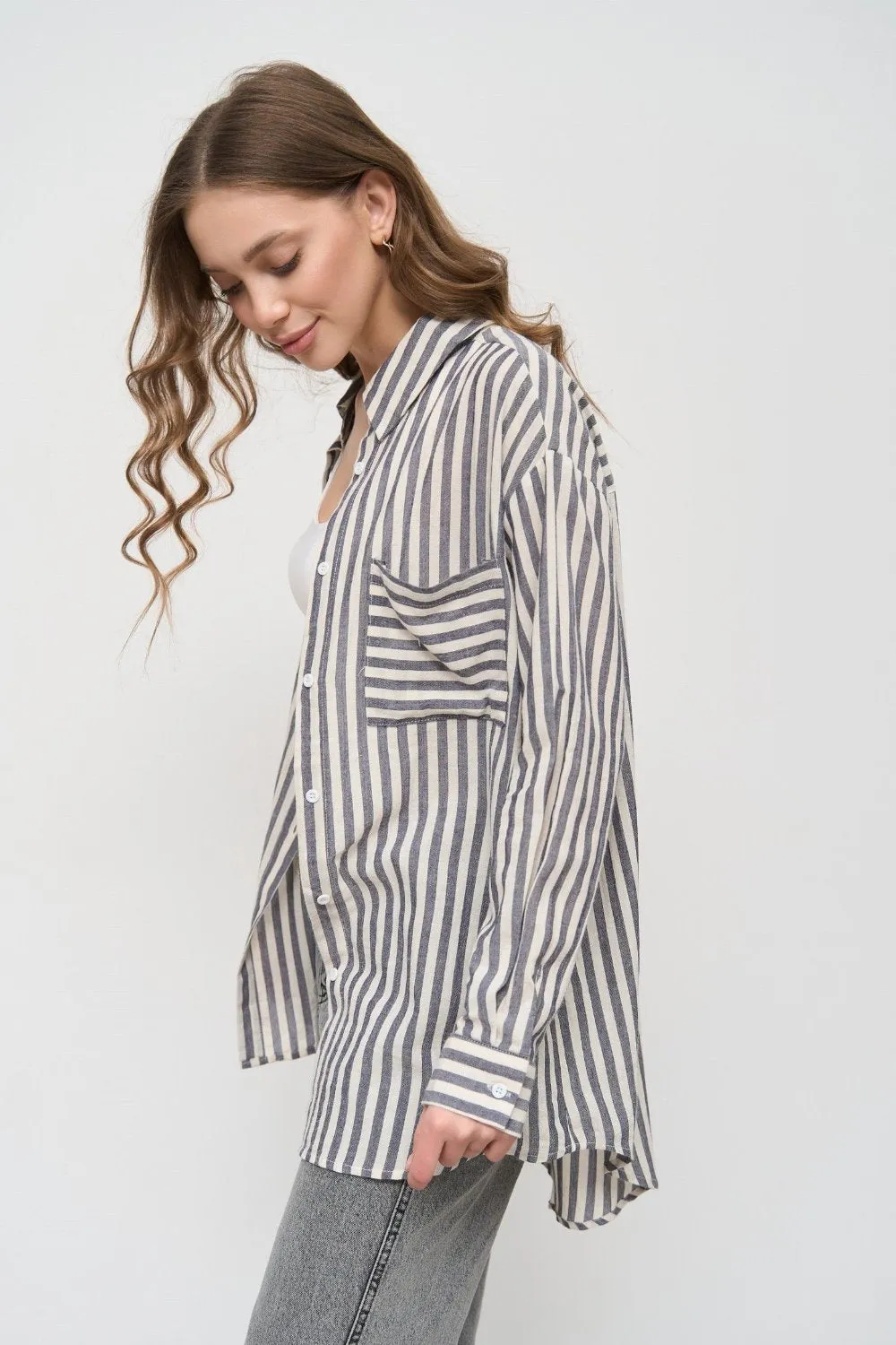 Dark Blue Oversize Striped Shirt
