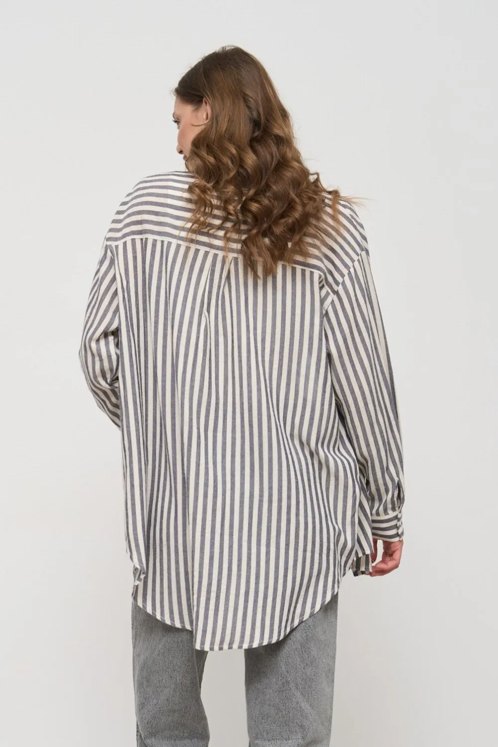 Dark Blue Oversize Striped Shirt