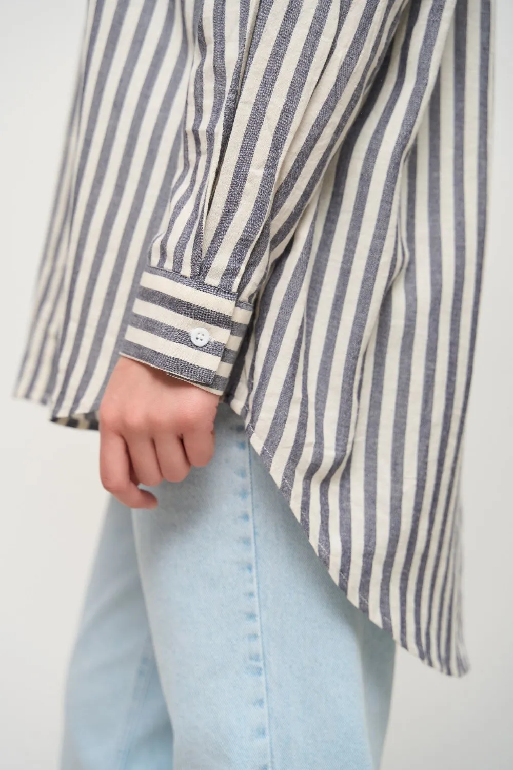 Dark Blue Oversize Striped Shirt