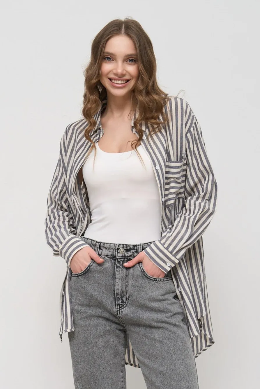 Dark Blue Oversize Striped Shirt