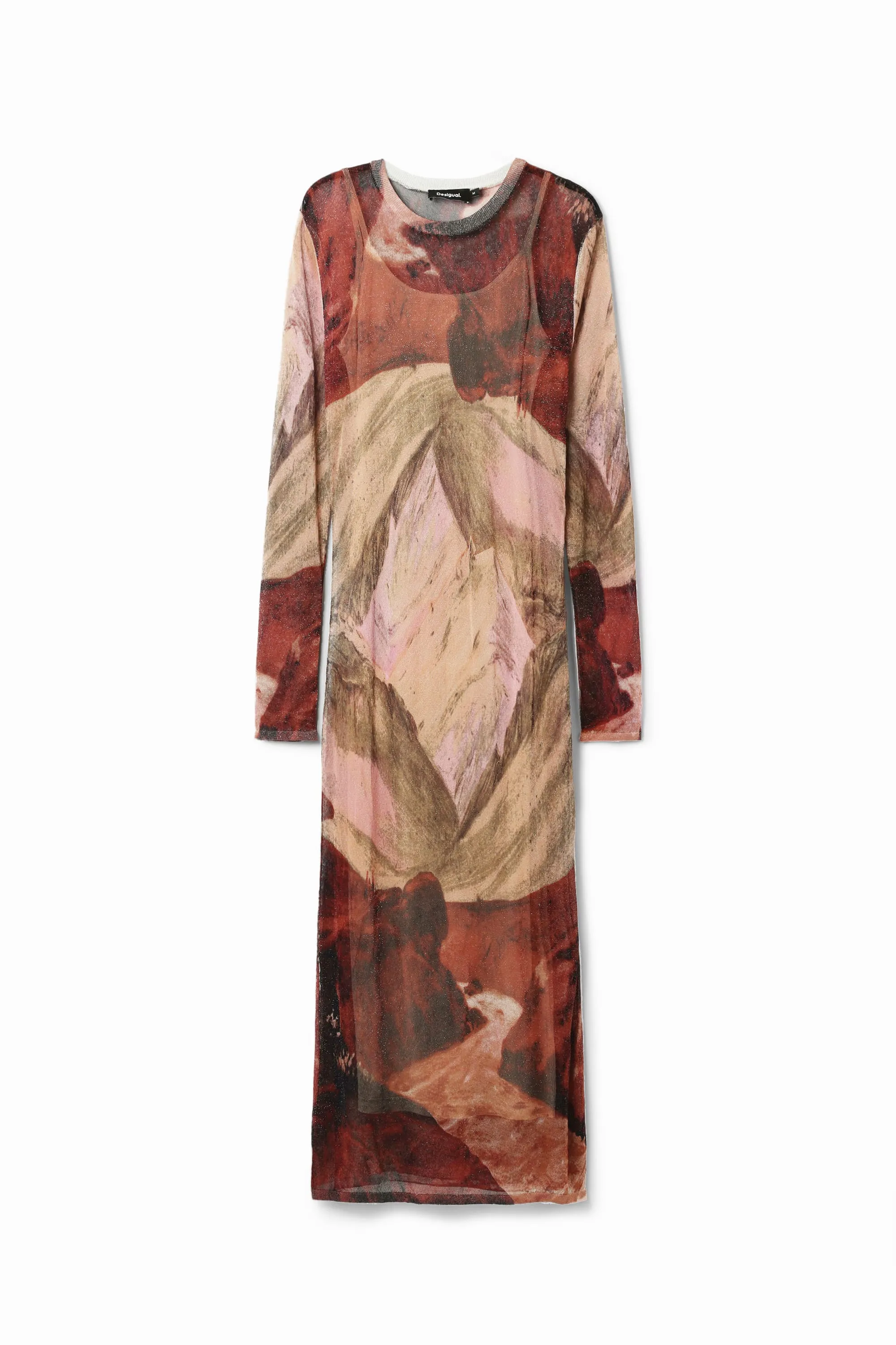 Desigual Noelia Brown Landscape Print Fine Knit Midi Dress 24SWVF01