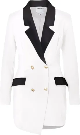 Double Breasted Gold Button Blazer Dress for Women Sexy - Asymmetric Long Blazers Jackets Outfit