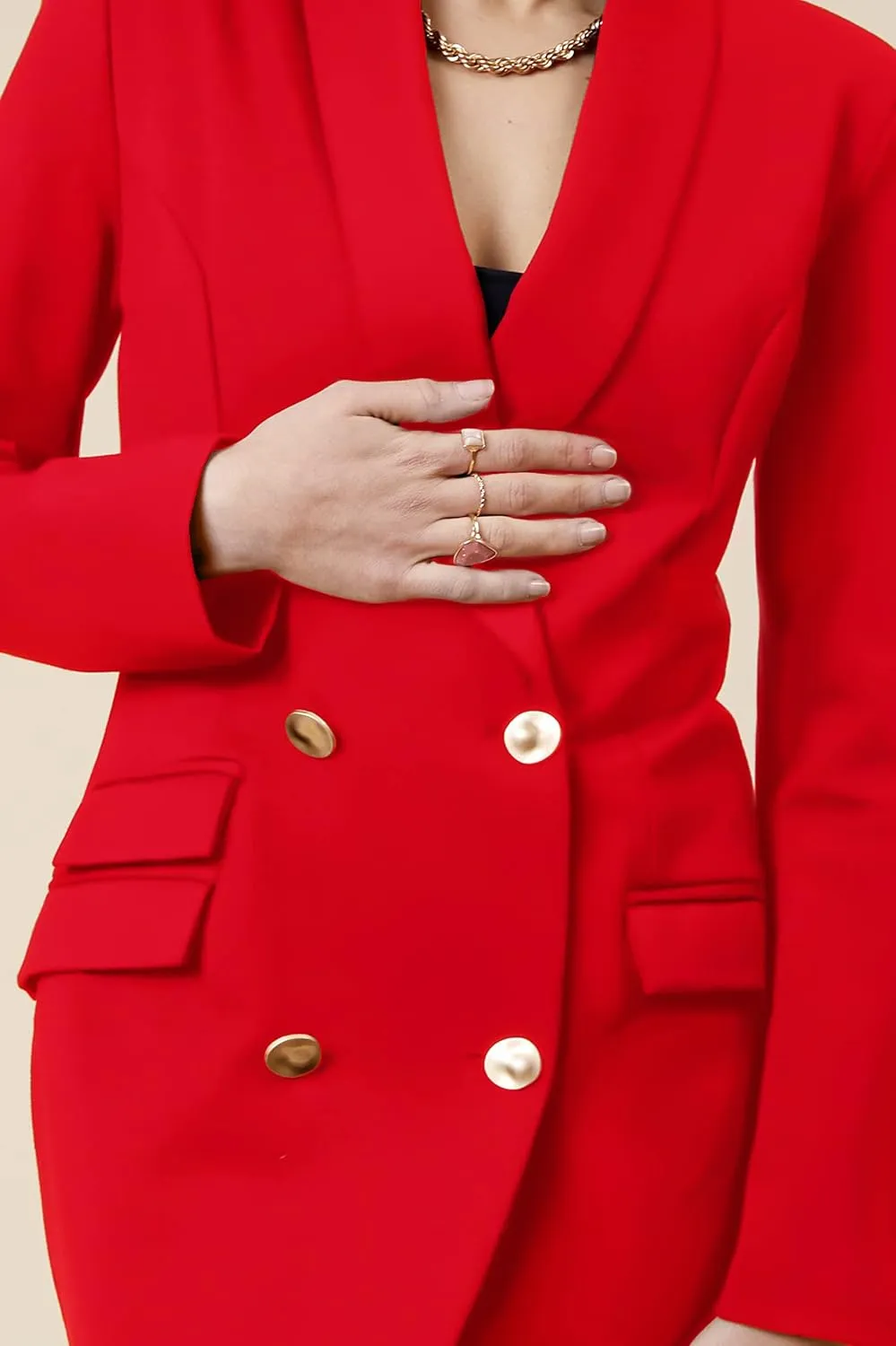 Double Breasted Gold Button Blazer Dress for Women Sexy - Asymmetric Long Blazers Jackets Outfit
