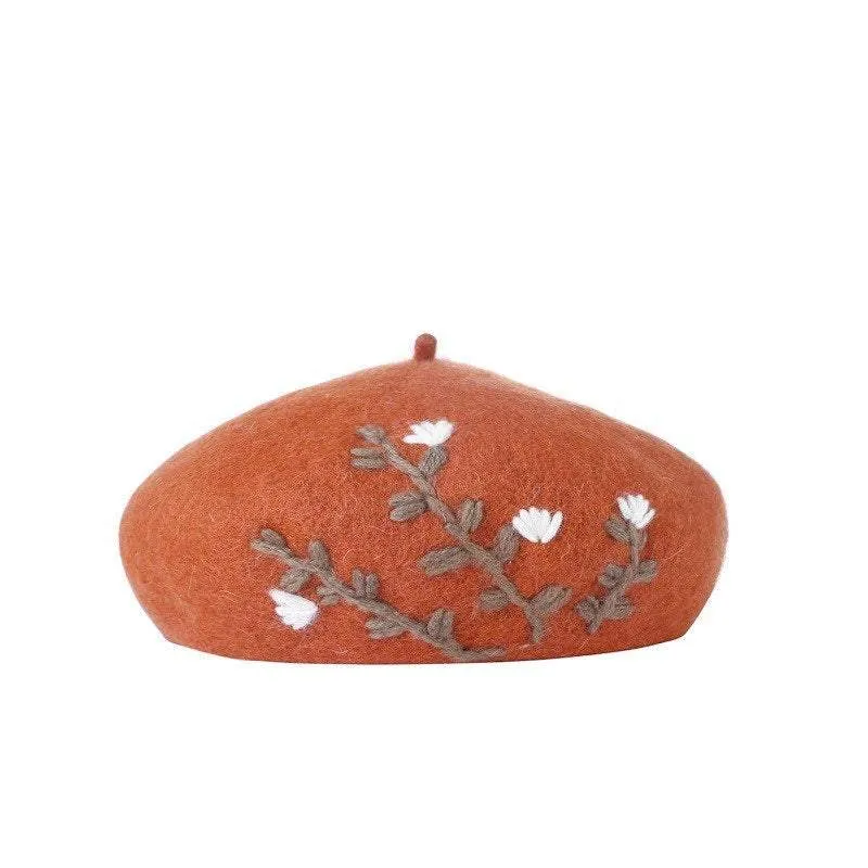 Embroidered Wool Berets Hat for Women/Girls