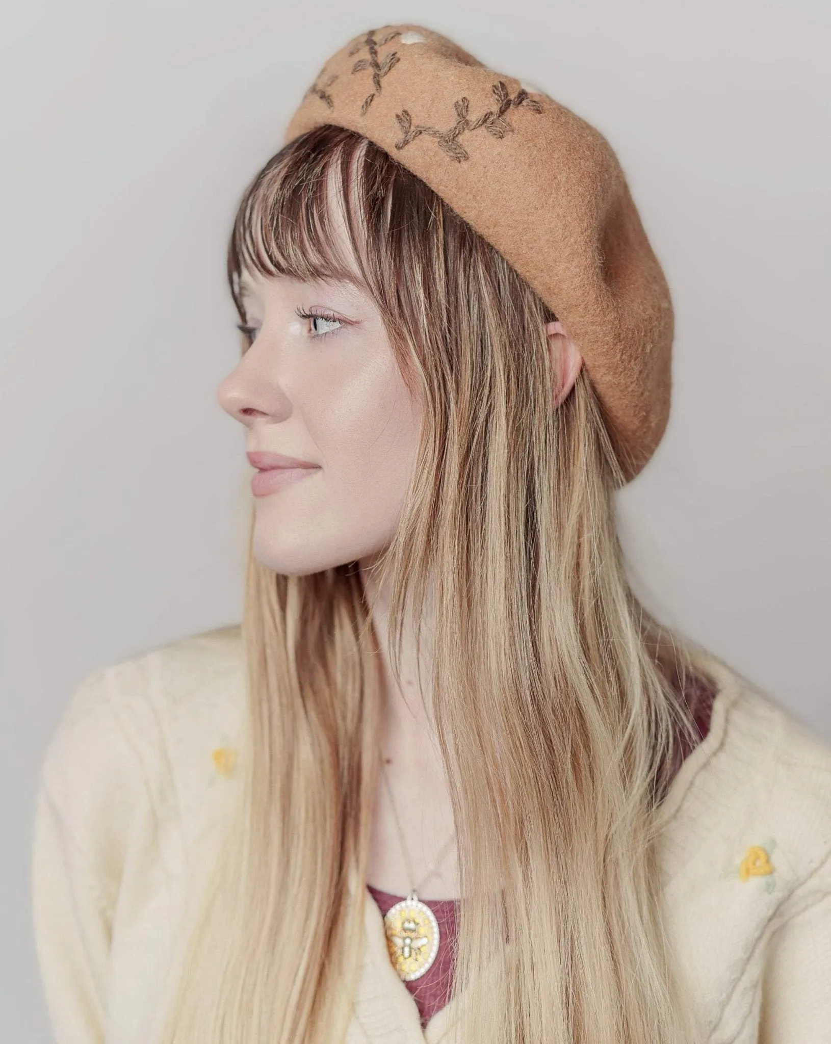 Embroidered Wool Berets Hat for Women/Girls