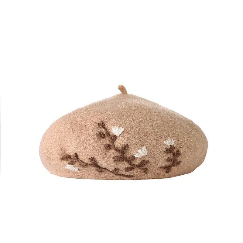 Embroidered Wool Berets Hat for Women/Girls