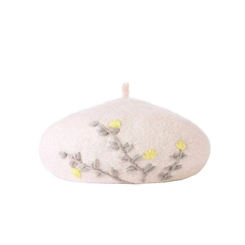 Embroidered Wool Berets Hat for Women/Girls