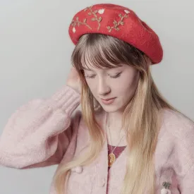 Embroidered Wool Berets Hat for Women/Girls