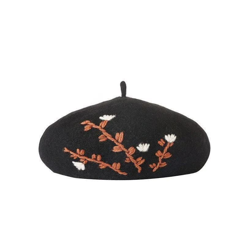 Embroidered Wool Berets Hat for Women/Girls