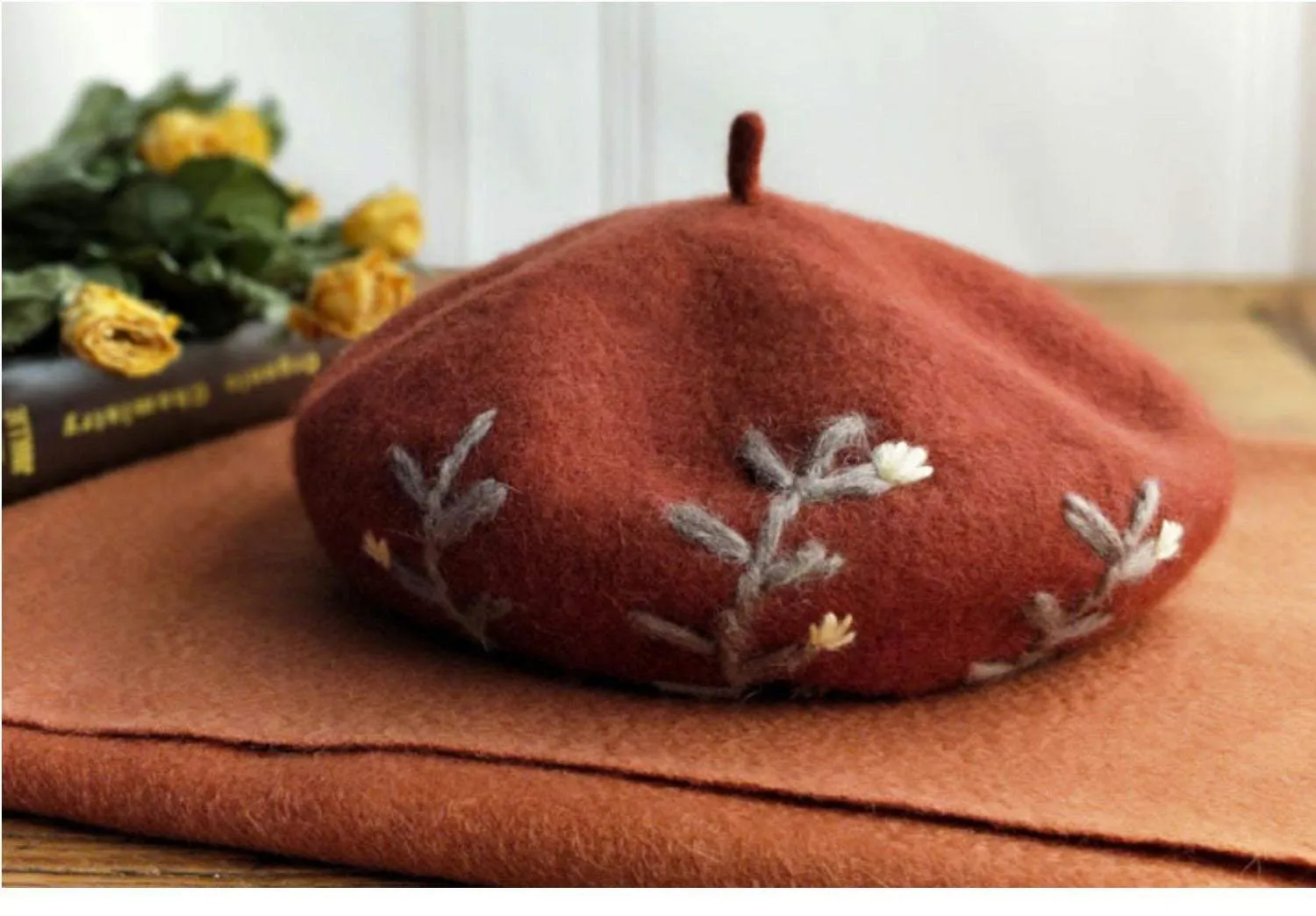 Embroidered Wool Berets Hat for Women/Girls