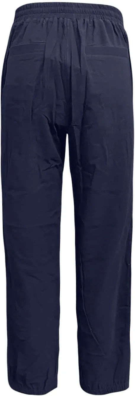 fanmpghleoo Tapered Linen Pants Women Summer Drawstring Back Elastic Waist Pants Soft Crop Straight Leg Trousers with Pockets
