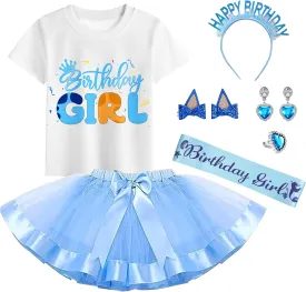 Girls Birthday Outfit Set Halloween Costume Tutu Skirt Dress, Birthday T-Shirt, HeadbandSatin Sash And Hairpin