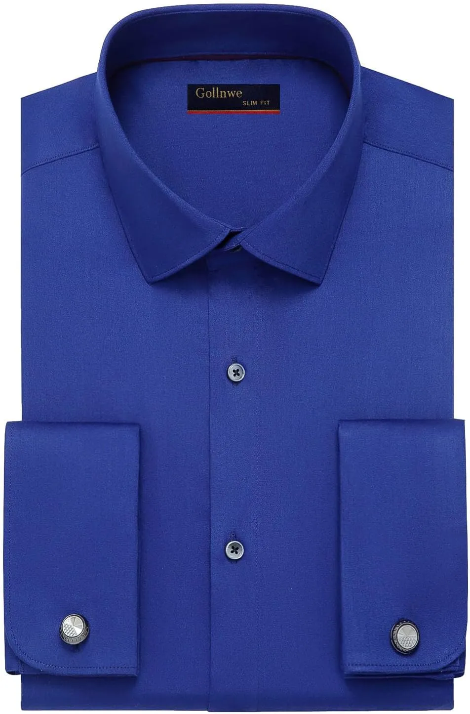 Gollnwe Men's Dress Shirt French Cuff Shirt for Men Slim Fit Stretch Spread Collar with Metal Cufflink