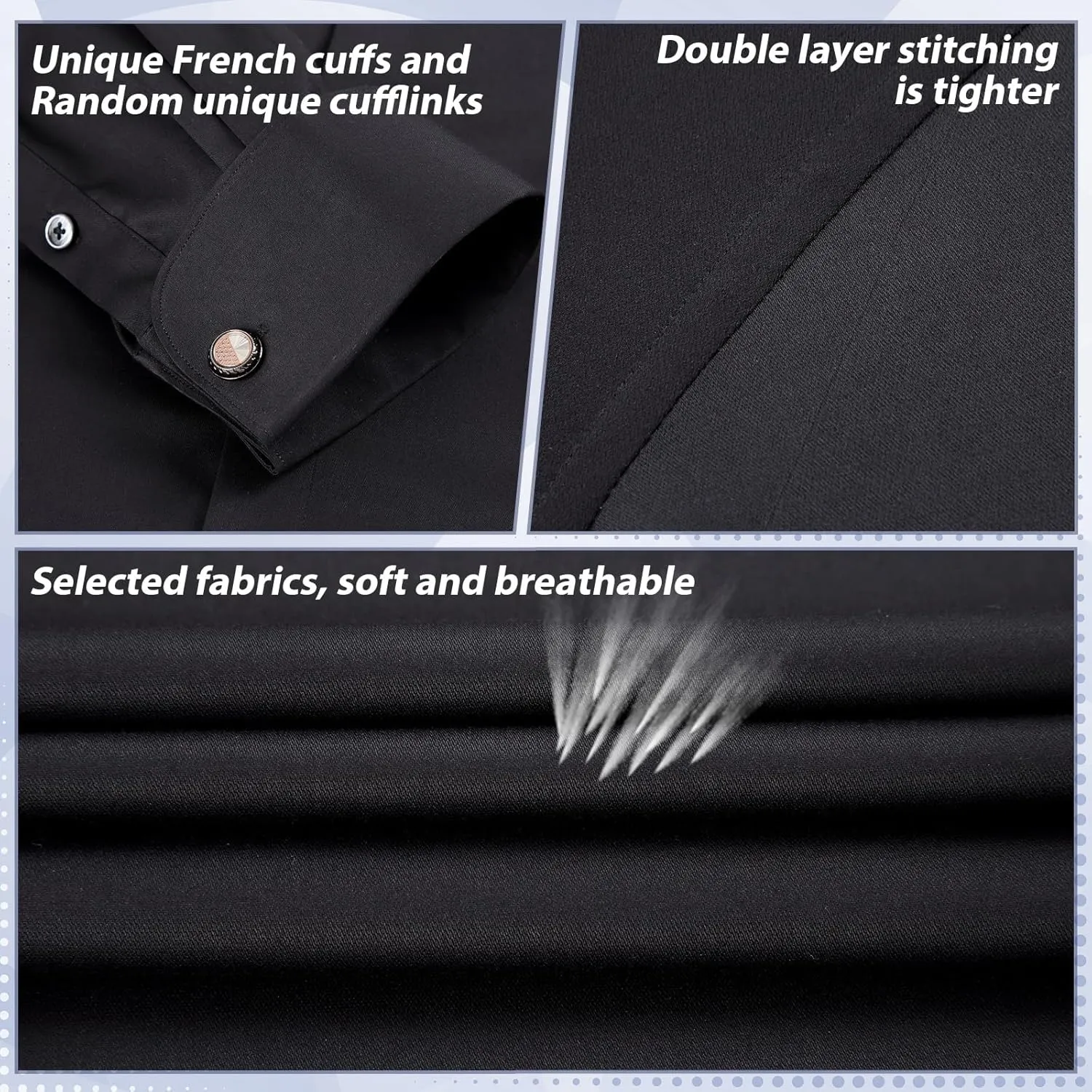 Gollnwe Men's Dress Shirt French Cuff Shirt for Men Slim Fit Stretch Spread Collar with Metal Cufflink