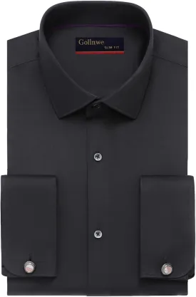 Gollnwe Men's Dress Shirt French Cuff Shirt for Men Slim Fit Stretch Spread Collar with Metal Cufflink