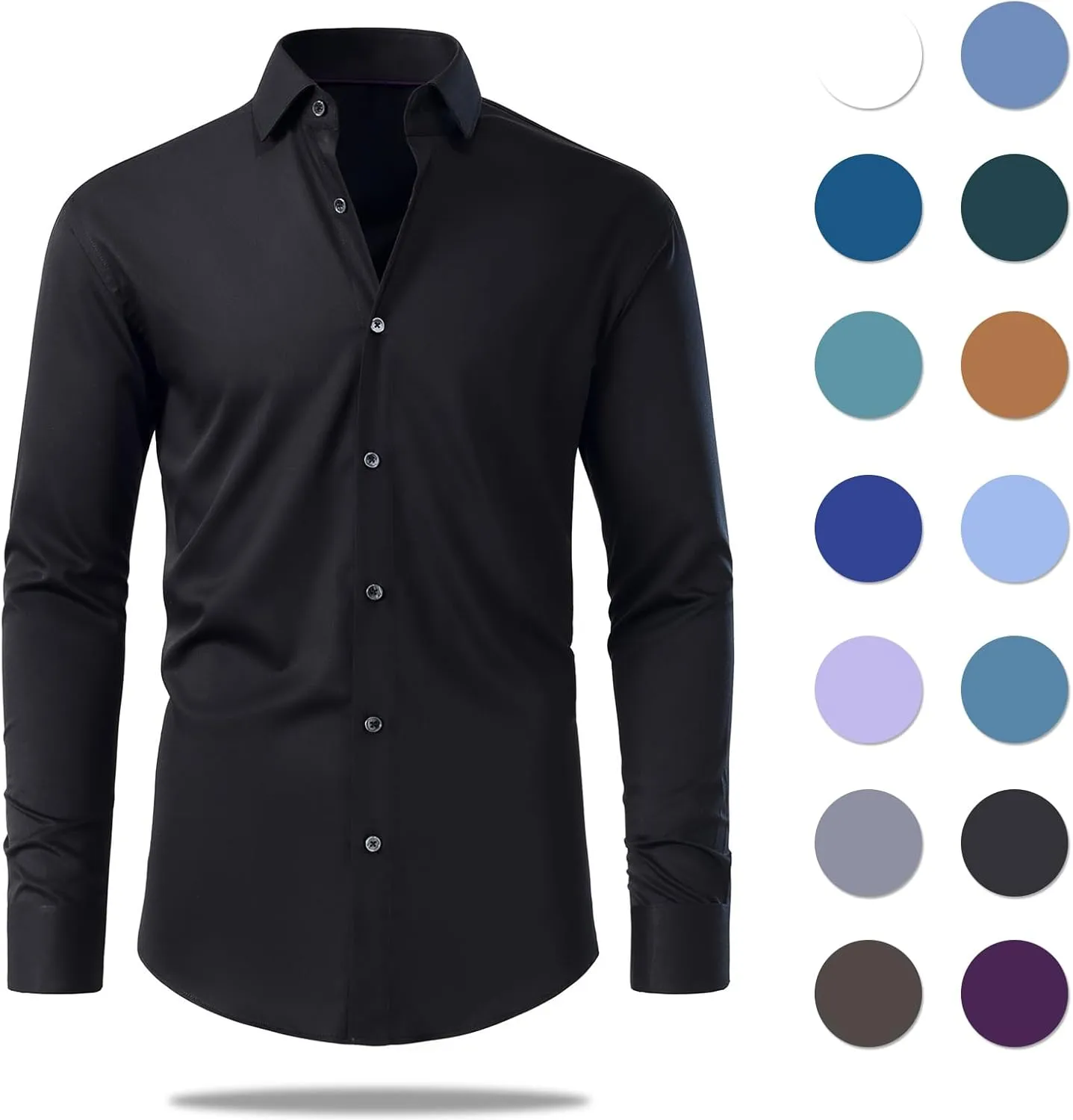 Gollnwe Men's Dress Shirt French Cuff Shirt for Men Slim Fit Stretch Spread Collar with Metal Cufflink