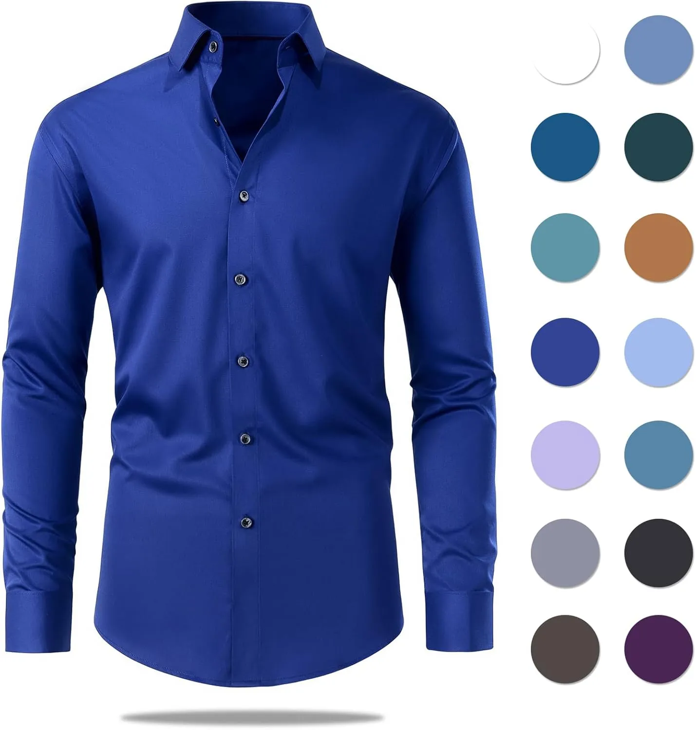 Gollnwe Men's Dress Shirt French Cuff Shirt for Men Slim Fit Stretch Spread Collar with Metal Cufflink