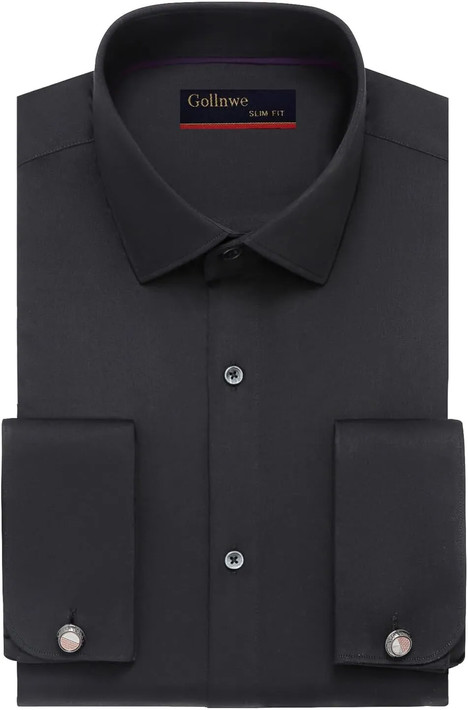 Gollnwe Men's Dress Shirt French Cuff Shirt for Men Slim Fit Stretch Spread Collar with Metal Cufflink