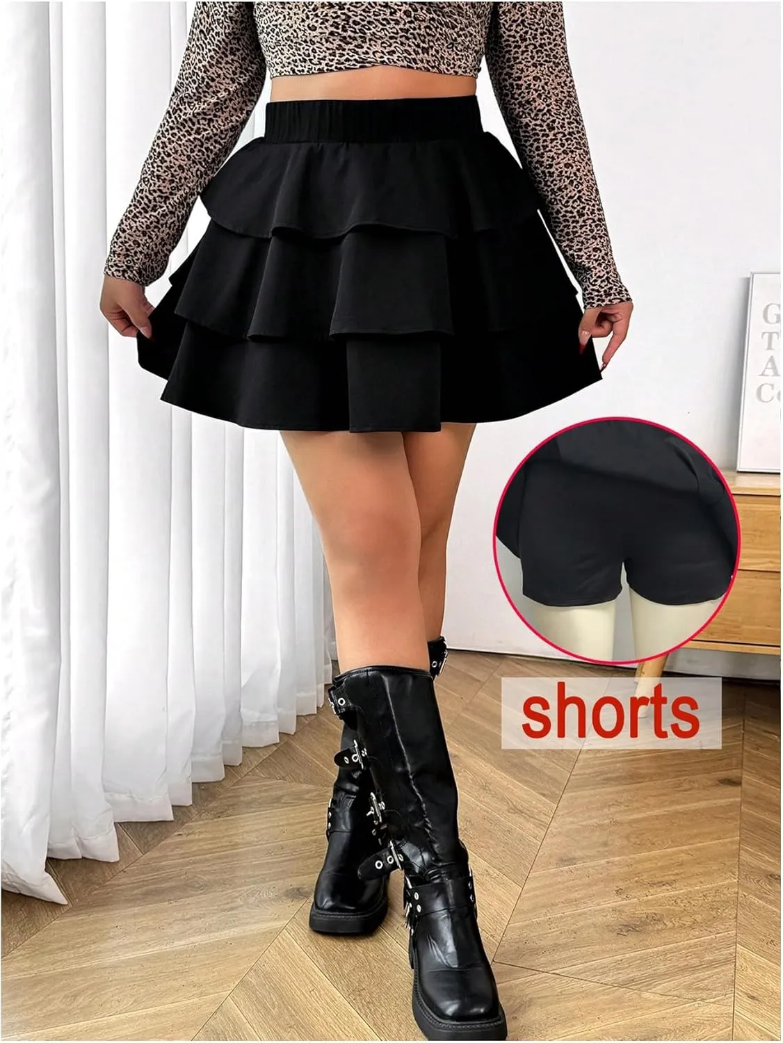 GORGLITTER Women's Plus Size Ruffle Skirt Layered High Waist A Line Flowy Mini Skirts
