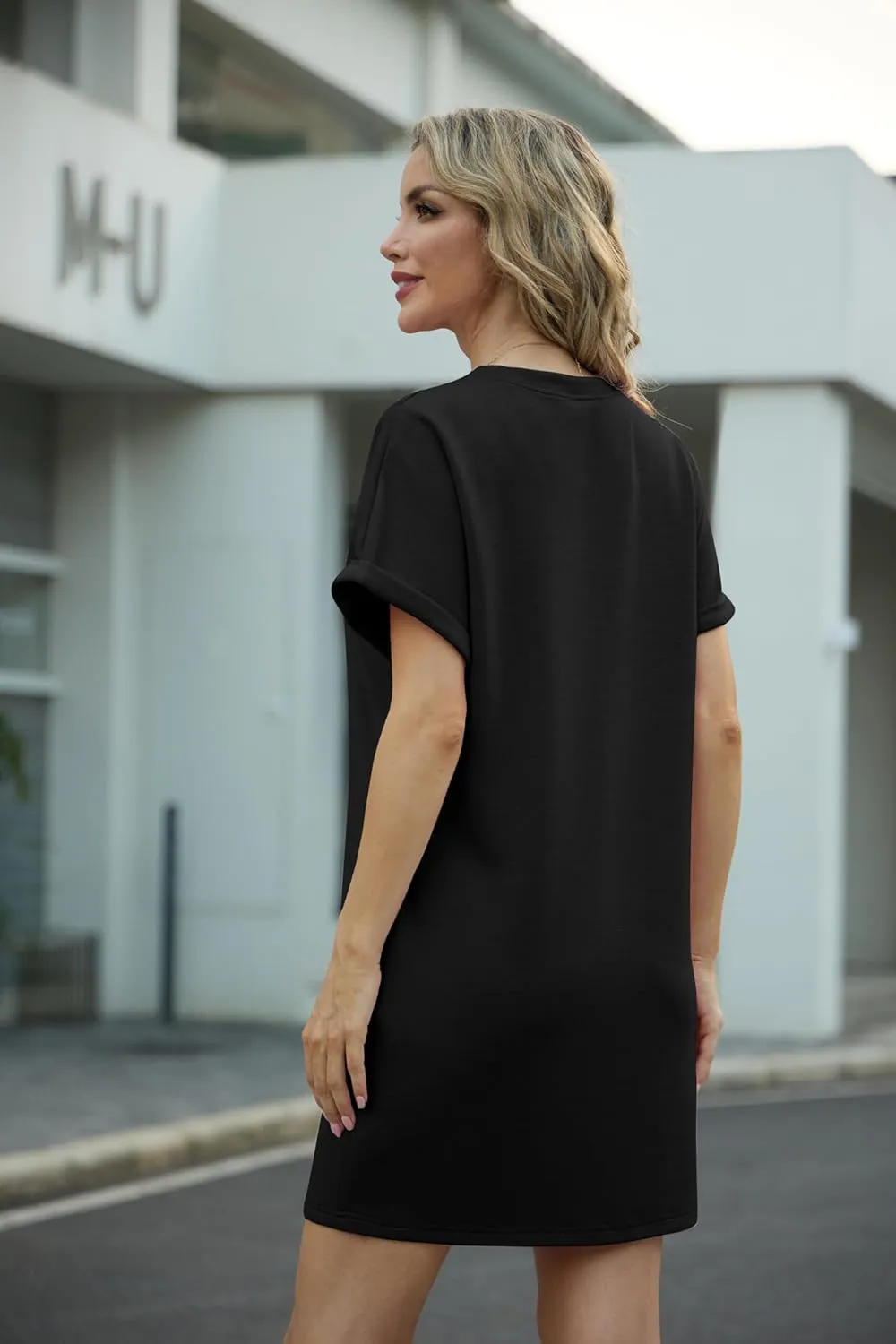 GRECERELLE Women's Summer Short Sleeve Tee Shirt Dress Crew Neck Casual Mini Sundress with Pockets