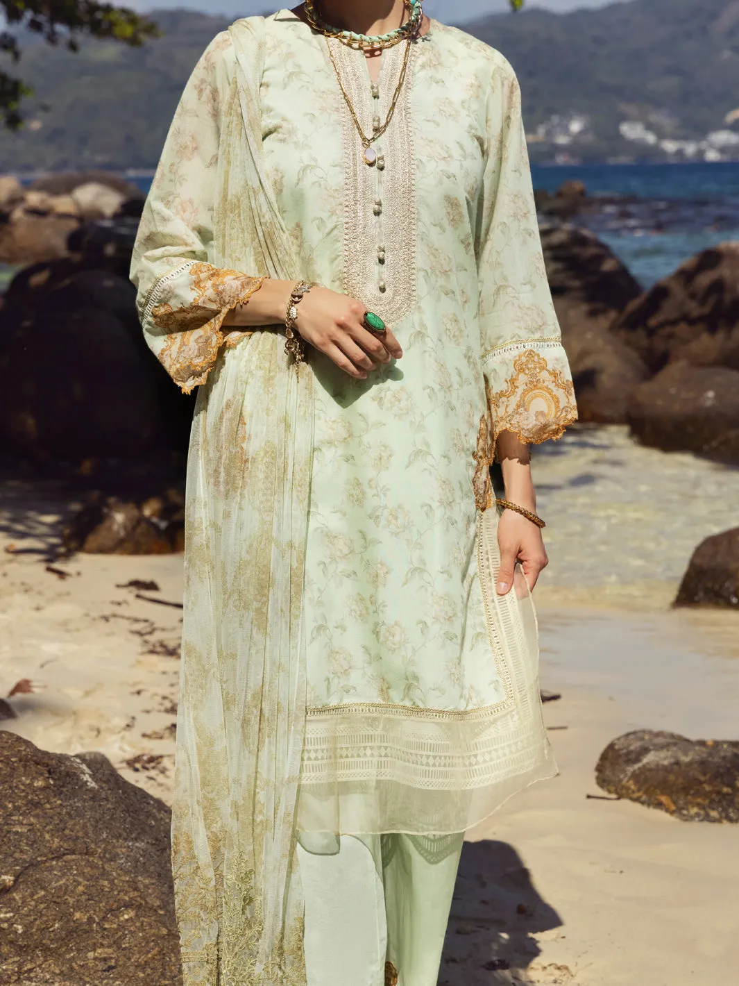 Green Swiss Voile 3 Piece Stitched - ALP-3PS-1156