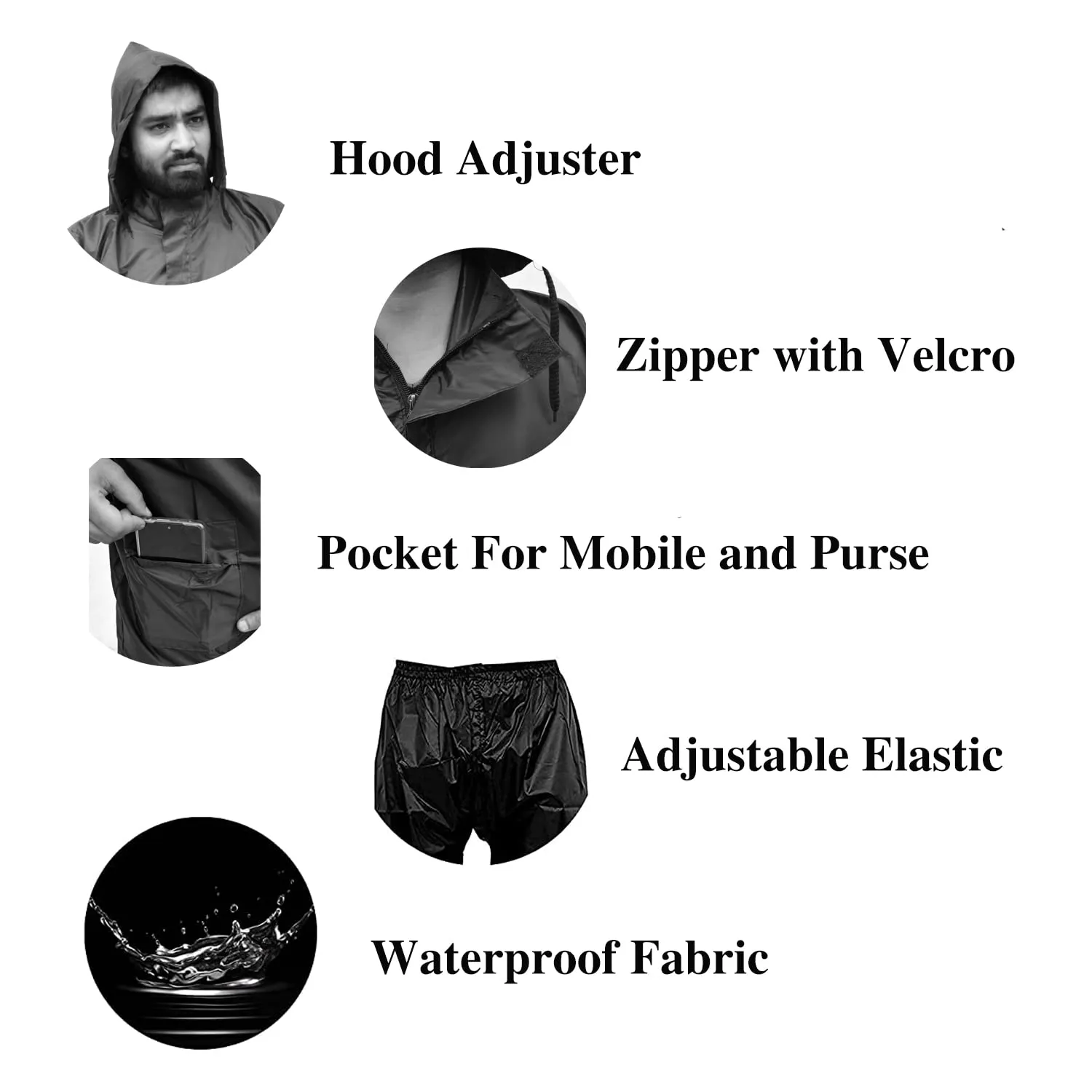 Heart Home PVC Raincoat with Adjustable Hood for Men & Women (Navy Blue) 54HH4140.