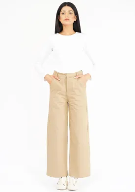 High Rise Wide Leg Pant with Pocket - Camel Brown