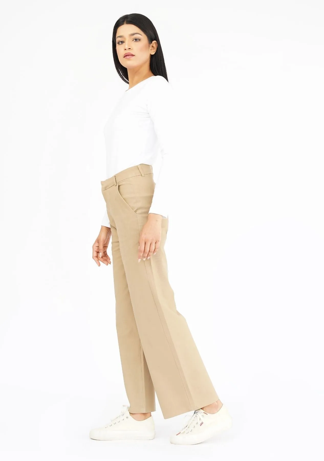 High Rise Wide Leg Pant with Pocket - Camel Brown
