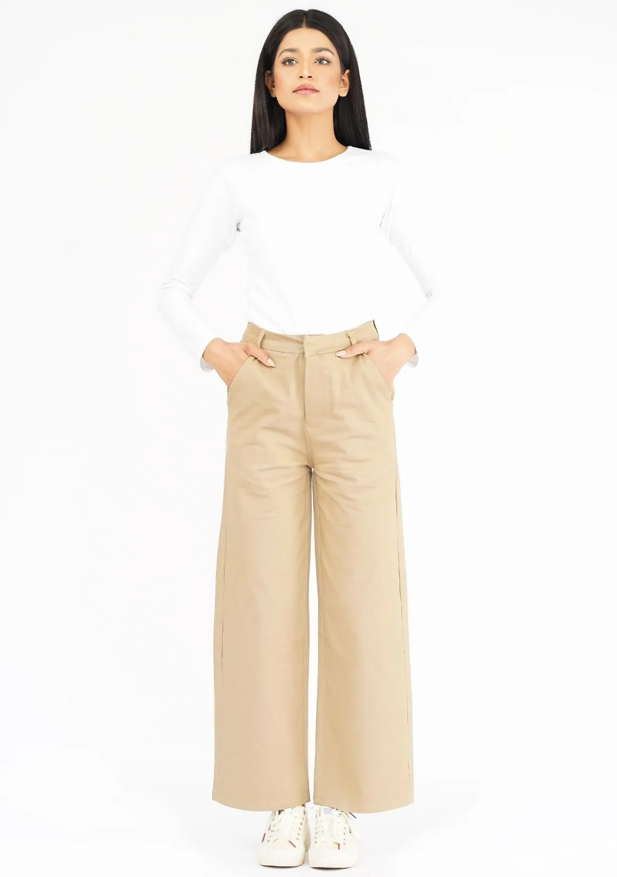 High Rise Wide Leg Pant with Pocket - Camel Brown