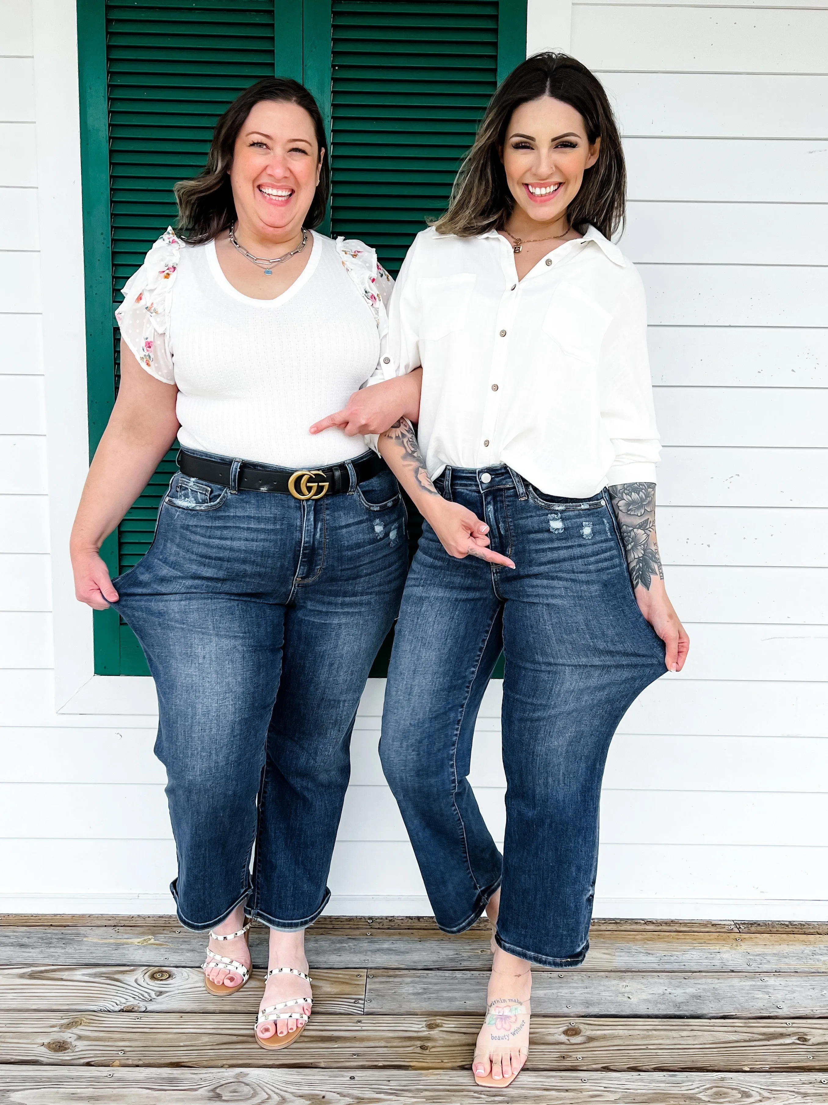 Judy Blue  True Obsession Dark Wash Destroyed Pocket Wide Leg Jeans