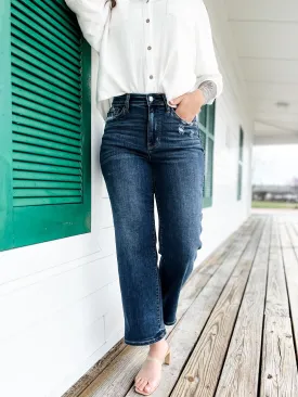 Judy Blue  True Obsession Dark Wash Destroyed Pocket Wide Leg Jeans