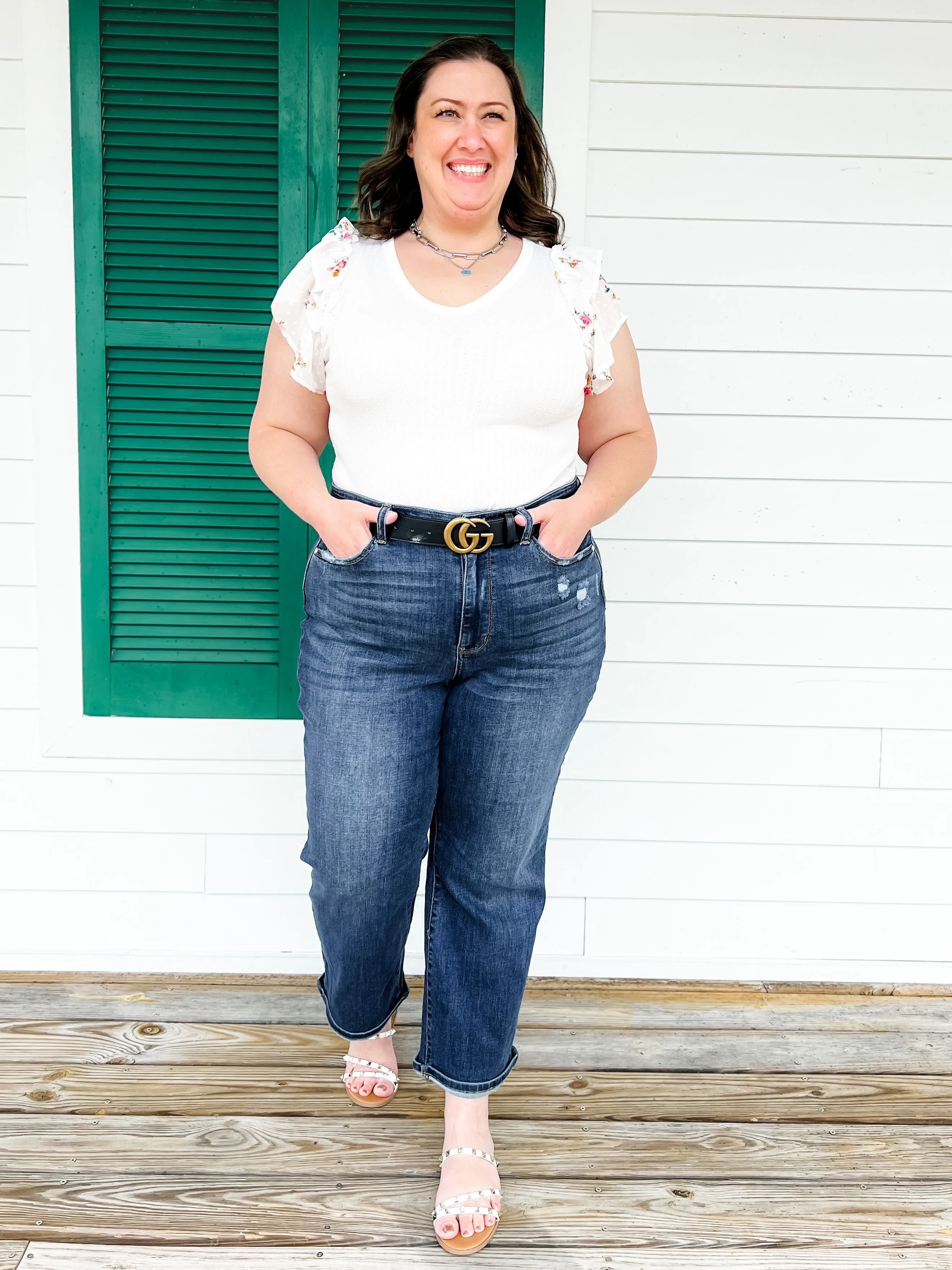 Judy Blue  True Obsession Dark Wash Destroyed Pocket Wide Leg Jeans