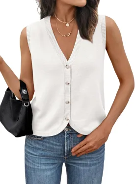 LILLUSORY Womens Vest Tops Knit Sleeveless Sweaters Button Down V Neck Casual Clothes Trendy Summer Outfits 2025