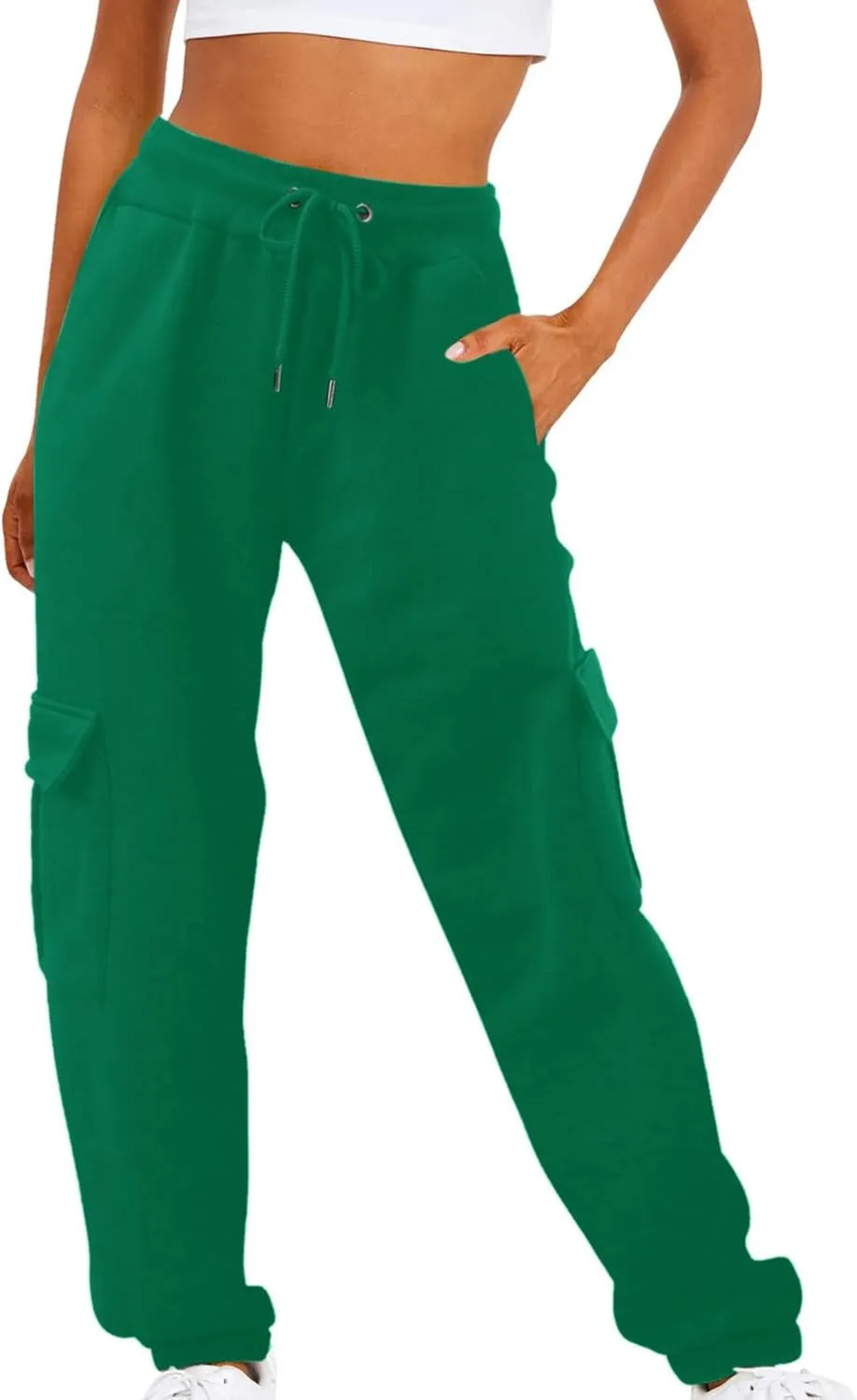 maisdgop Womens Cargo Pants Casual High Waisted Drawstring Pants Baggy Wide Leg Sweatpant Oversized Trousers with Pockets