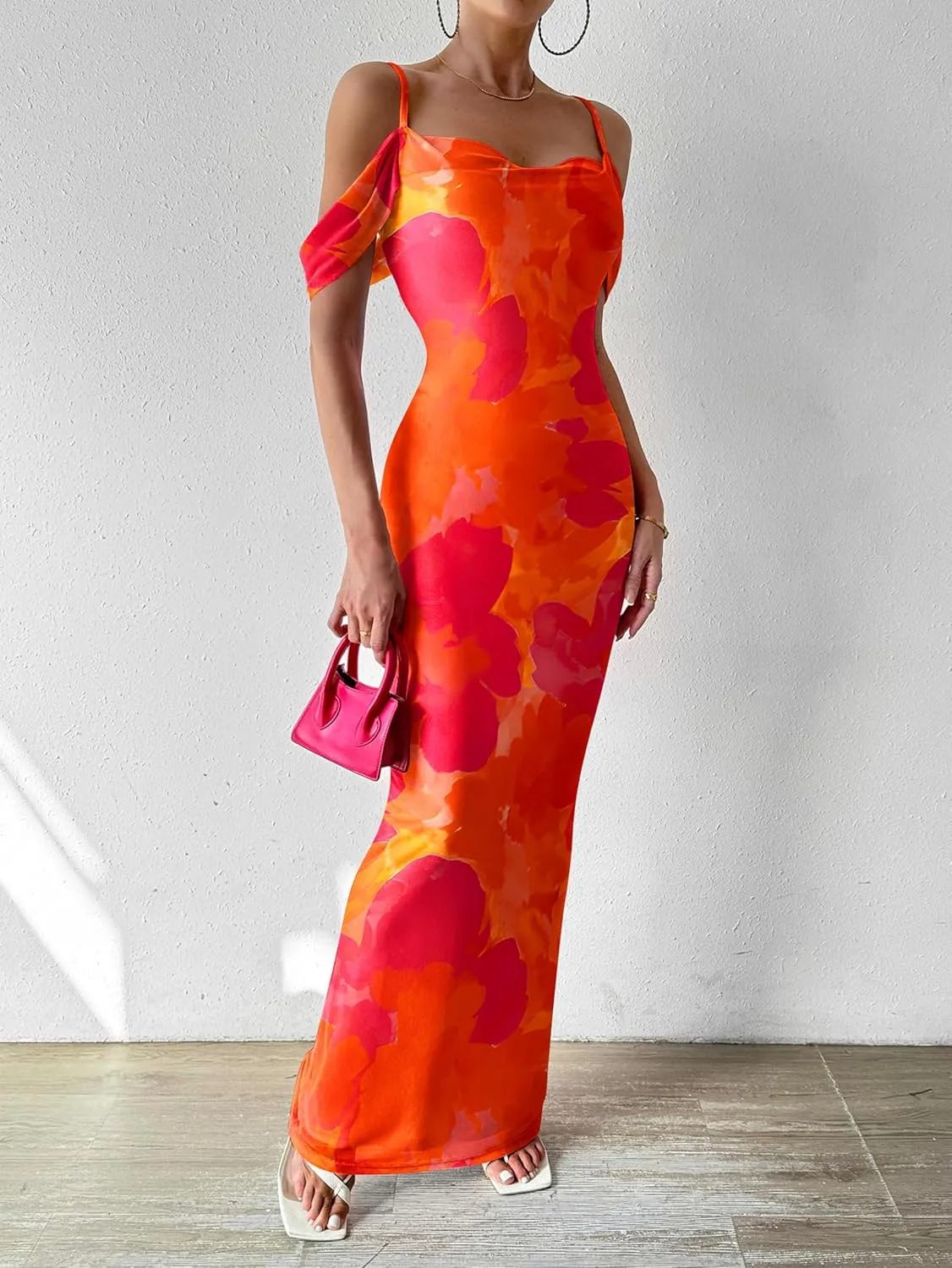 MASCOMODA Spaghetti Strap Long Maxi Dresses for Women 2025 Summer Floral Sexy Bodycon Backless Formal Wedding Guest Dress