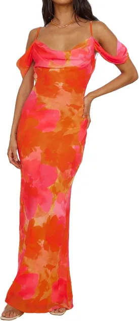 MASCOMODA Spaghetti Strap Long Maxi Dresses for Women 2025 Summer Floral Sexy Bodycon Backless Formal Wedding Guest Dress